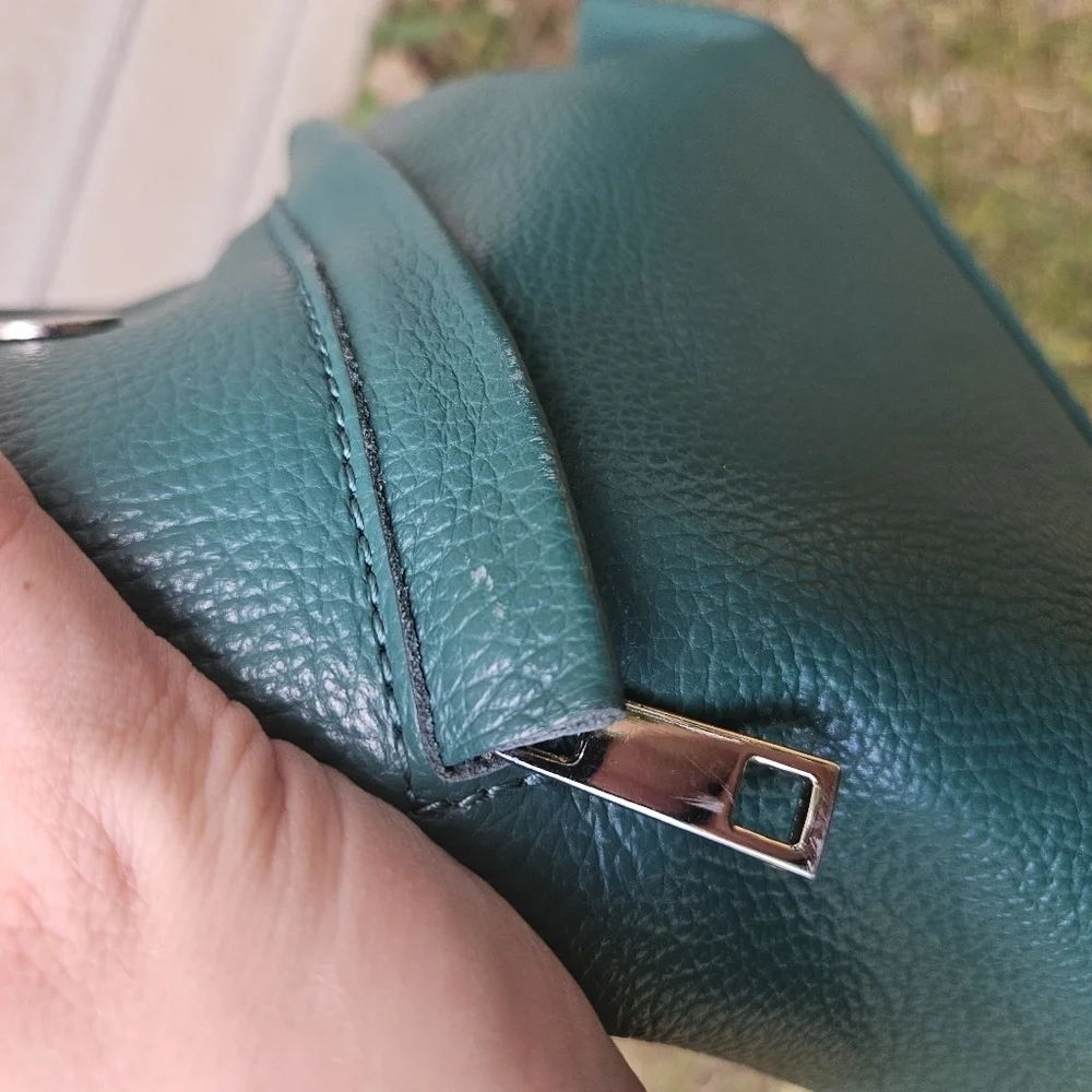 green genuine leather mini backpack made in Italy